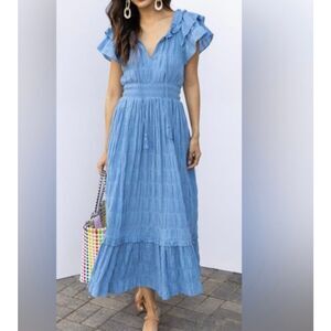 Cleobella Santana blue maxi smocked waist dress small